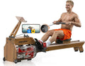 Water Rowing Machine for Home Use, WENOKER Wooden Foldable Rower Machine with Dedicated Monitor & Bluetooth APP, Large Water Tank & Comfortable Seat for Immersive Water Rower, 350LBS Weight Capacity
