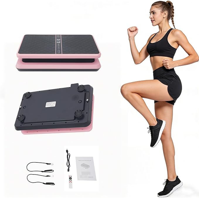 Vibration Plate Exercise Machine with Remote & Resistance Bands, 99 Speeds 330lbs Capacity Pink, Vertical Vibration for Weight Loss & Lymphatic Drainage