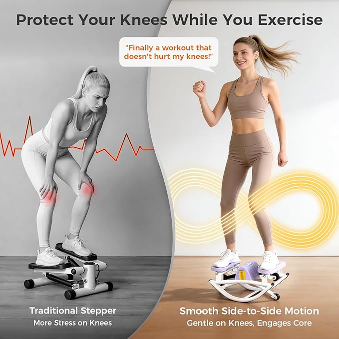 Rock Stepper Side to Side Low Impact Stair Stepper,Quiet Steppers for Exercise at Home with Resistance Bands & Non-Slip Mat – Exercise Step Balance Board Workout Equipment for Apartment & Living Room