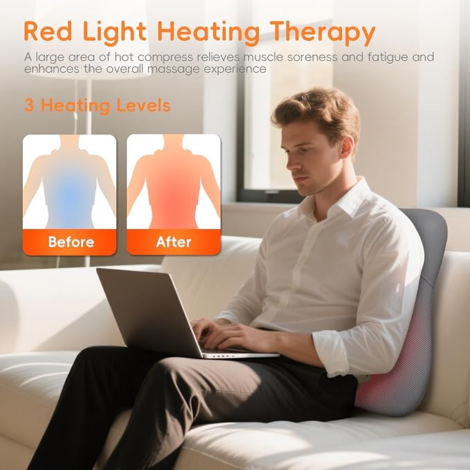 Back Massager, Rolling Up and Down Back Massager with Heat, Back Massage 4D Kneading for Pain Relief Deep Tissue, Ultrathin Shoulder Massager Mother's Day Gifts for Women Men Parents, Grey