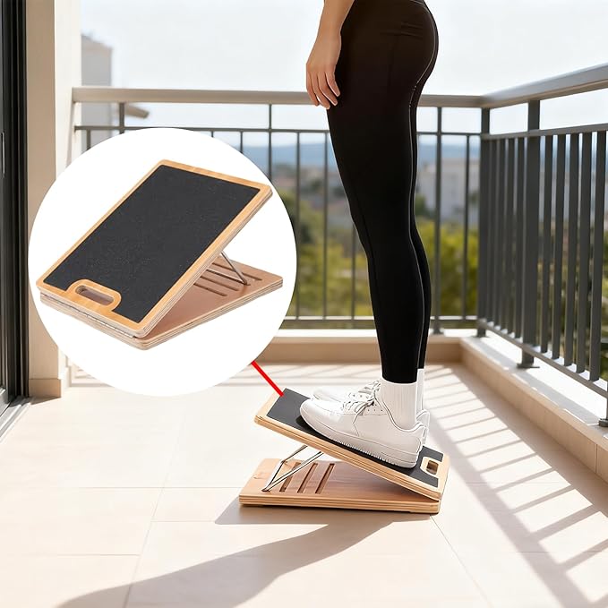 Slant Board for Calf Stretching - Wooden Pilates Incline Balance Wedge | Non-Slip Ankle Exercise Block, Adjustable Angle for Home or Gym Leg, Heel, and Ankle Stretching, for Daily Fitness, Reh