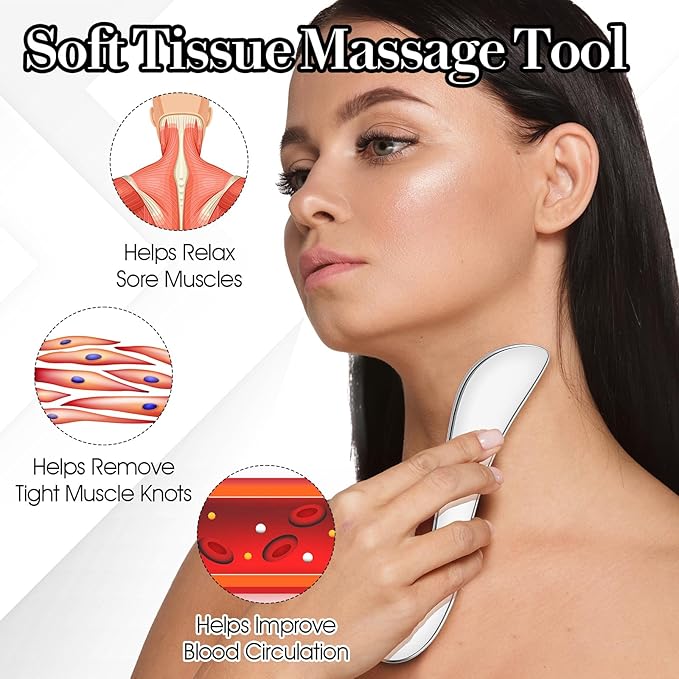 3 in 1 Guasha Massage Tool, Grade Stainless Steel Scraping Tool for Soft Tissue Upgrade Physical Therapy Stuff, Used for Back, Legs, Arms, Neck, Shoulder, Gua Sha Tools (Square+S-Shape+D-Shape)