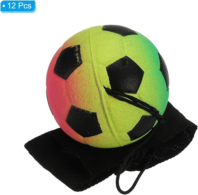 PATIKIL 2.5 Inch Sports Wrist Ball, 12Pcs Soccer Rubber Rebound Wristband Wrist Return Ball Sport on A String for Exercise Play, Mixed Colors