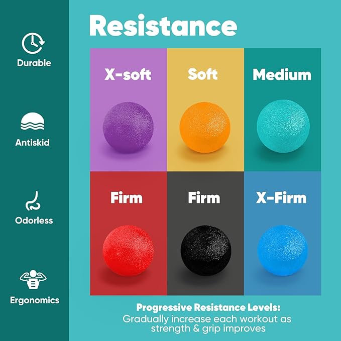 Stress Balls for Adults (6 Pack), Stress Ball, Hand Strengthening Devices, Hand Exercisers for Strength, Exercise Squeeze Squishy Wrist Ball, Physical Therapy Exerciser, Grip Strength Trainer