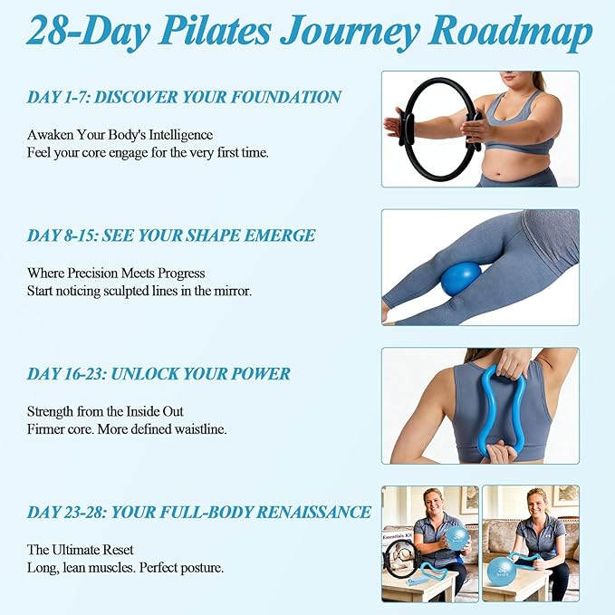 Pilates Ring and Small Ball Set for Women with 5 Resistance Bands, 14 inch Magic Circle Home Workout Essentials Starter Kit for Beginners, Yoga Sets for Full Body Toning Shape