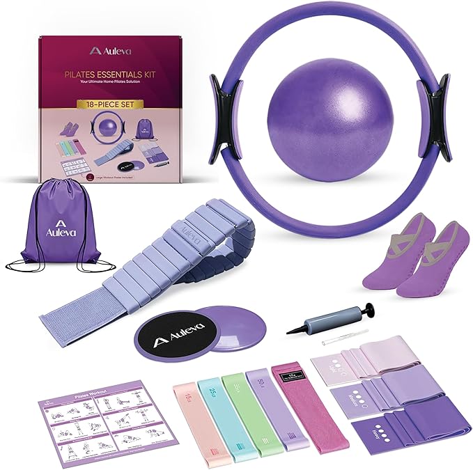 Home Pilates Kit – Complete Women’s Workout Set with Pilates Equipment Including Ring, Ball, Ankle & Wrist Weights, Resistance Bands, Sliders & Accessories