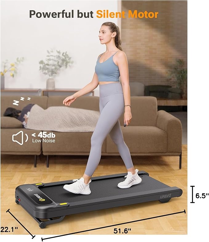 Smart Treadmill with 9% Auto Incline, Hiking and Running Walking Pad Treadmills for Home Office, Treadmill with UREVO APP, AI Powered Music Course, HIIT Programs Synced to Scenic Route, One-Click Mute