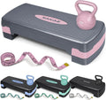 SAKAE Step Aerobics Platform Set with Kettlebell & Measuring Tape, Aerobic Steppers for Exercise at Home, Adjustable Height 2 Level Risers Workout Step Trainer with Non-Slip Surface, Multiple Colors