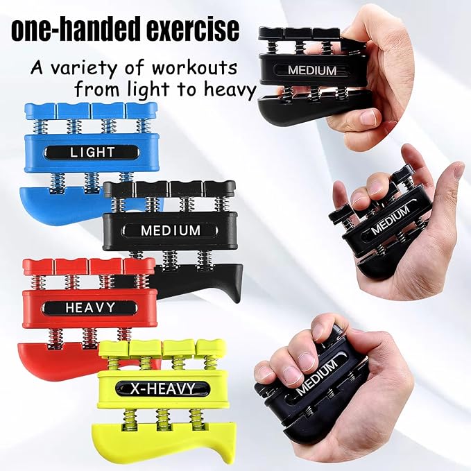 4 Weights Total 8 Piece Grip Strength Trainer Set,Hand Grip Finger Exerciser,Finger Strengthener,Work Fitness Musician Finger Relaxation