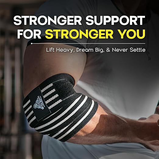 Elbow Wraps for Weightlifting (Pair), Stretchable & Breathable 41" Elbow Compression Strap, Weightlifting Straps for Bench Press, Supports Powerlifting, Pressing, Elbow Straps for Gym Accessories for Men (White)