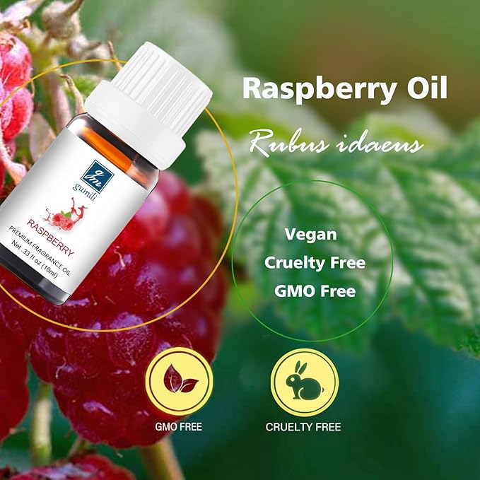 Raspberry Oil - Pure Organic Scent for for Aromatherapy, Diffusers, Spray, Skin & Hair Care, Massage, DIY Candles & Soap, Perfume - Fruity Fragrance, 10mL
