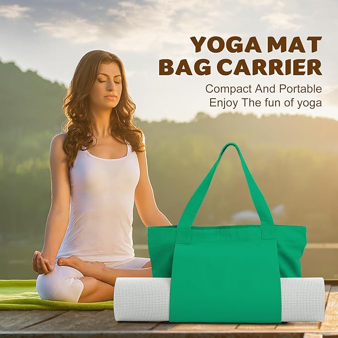 Yoga Mat Carrier, Gym Bag With Yoga Mat Holder, Women Canvas Tote With Shoulder Strap For Pilates, Travel, Office, Sports, Workout And Beach – Inner Zippered Pocket, Fits Standard And Small Mats