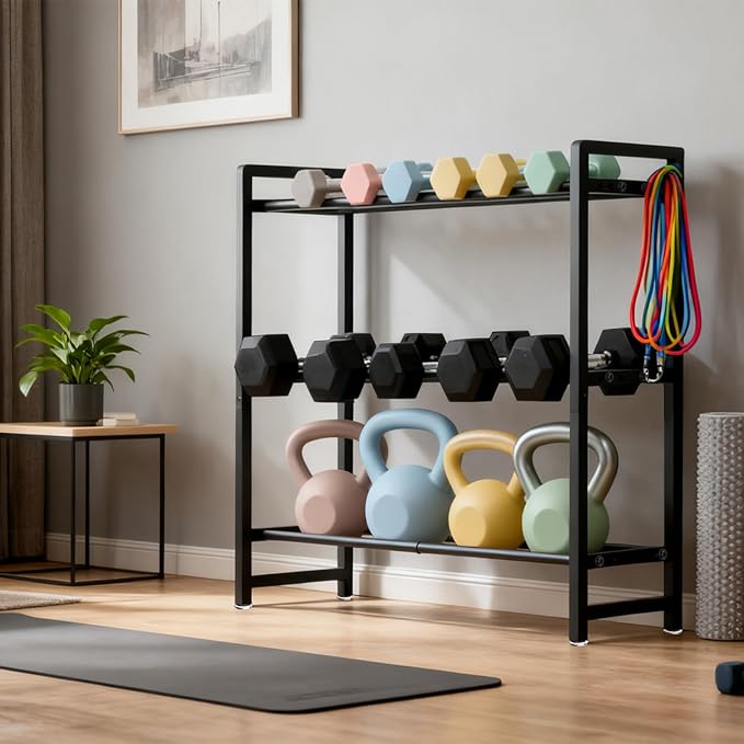 3-Tier Adjustable Dumbbell Rack, Heavy-Duty Weight Storage Stand, 390 LB Capacity, Space-Saving Home Gym Organizer