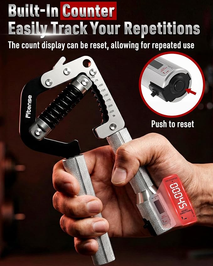 Grip Strength Trainer - Adjustable Hand Gripper Strengthener 8 Levels 50-225 lbs with Counter, Hand Grip Exerciser Wrist Strengtheners, Forearm, Finger & Hand Strength Training for Athletes, Climbers & Rehabilitation