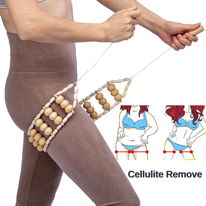 Hovom Wood Back Massage Roller Rope Tool,Lymphatic Drainage,Wood Therapy Massage Tools,maderoterapia Colombiana,Portable Handheld Rolling, Massage Strap for Back, Neck, Shoulders, Legs (Smooth)