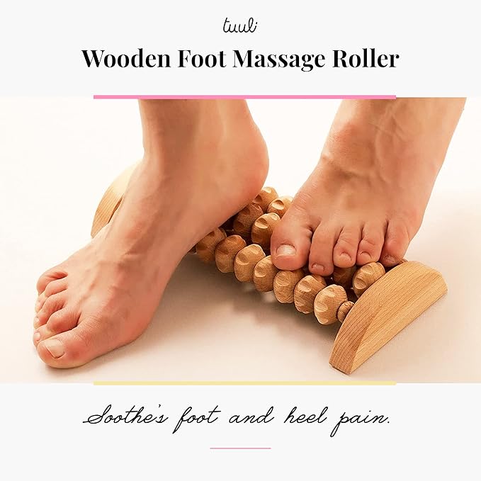 tuuli Wooden Foot Massager, Grooved Muscle Roller, Helps Ease Muscle Tension and Improve Blood Circulation, Natural Wood Therapy Massage Tools for Feet (M)