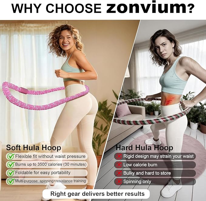 3 lbs Soft Spring Hula Hoop, Weighted Hoops for Adults, Foldable and Portable Hula with Body Tape Measure, Loss Fitness Hoop