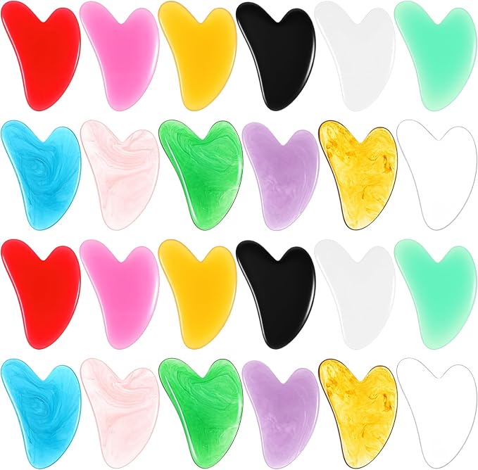24 Pcs Gua Sha Facial Tool Resin Facial Massage Tools Heart Shaped Gua Sha Stone Guasha Board for Face Body Skin Massage Spa Acupuncture Prevent Wrinkles (12 Colors)