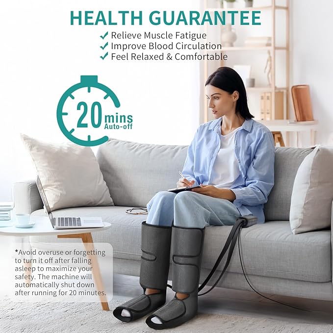 Nekteck Leg Massager for Circulation and Relaxation, Air Compression Foot and Calf Massager to Relieve Pain Edema Swelling with 2 Size Extensions, Gift for Mom Dad Men Women