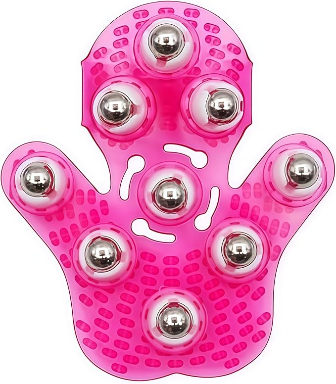 Hand-Shaped Massage Ball Gloves, Featuring 9 * 360° Rotating Metal Balls That fit The Natural Curvature of The Palm, are Suitable for Full-Body Care and can Relieve Fatigue. (Pink)