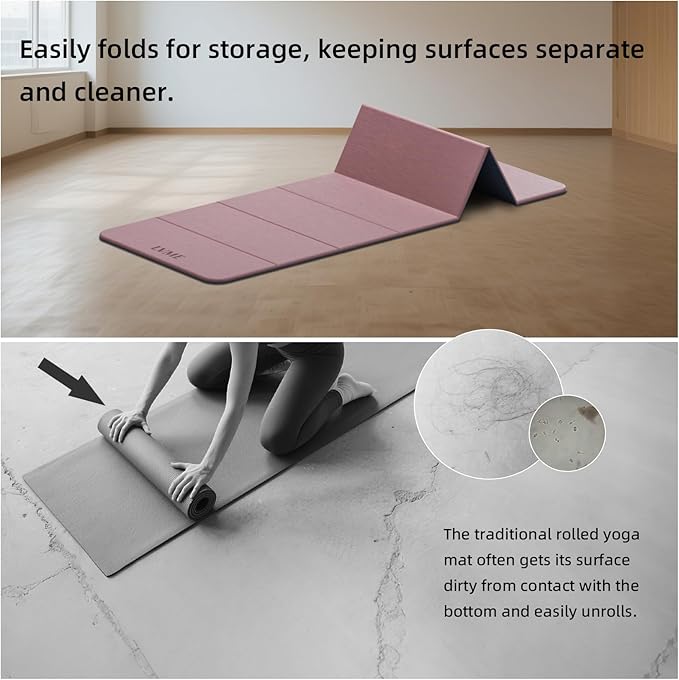 Foldable Yoga Mat, 0.32 inches Thick(8mm), SGS Certified, Non Slip, 71 x 24 inches, Foldable for Travel, Pilates, Camping, Environmental Sports Mat, Odorless TPE Material