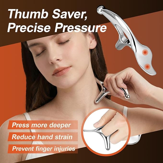 Pressure Point Massage Tool for Deep Tissue - Metal Muscle Scraper Gua Sha Tools for Fascia Release, Thumb Saver Acupressure Tool for Trigger Point & Pain Relief, Travel Pouch