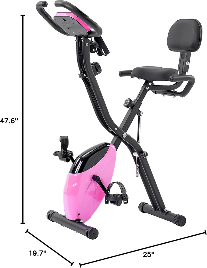 Merax Exercise Bike Folding Exercise Bike Indoor Upright Recumbent Fitness Cycling Bike Magnetic X-Bike with 16-Level Adjustable Resistance for Home Workout 350LB Weight Capacity