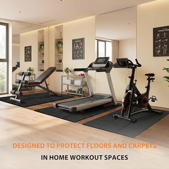 Treadmill Mat 79" x 39", 4mm Thick, for Under Treadmill, Walking Pad & Exercise Bike on Carpet & Hardwood Floors, Non-Slip Stripe Design, Waterproof Floor Protector, Noise & Shock Absorbing