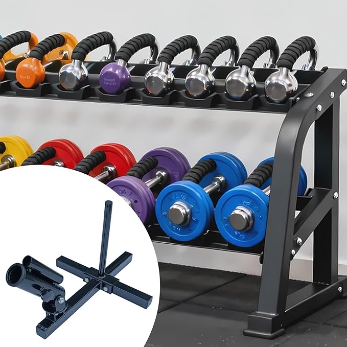 Rotating Row Attachment Holder for 1 inch & 2 inch Barbell Plates, Steel Strength Training Equipment for Home Gym, 17.13 inch