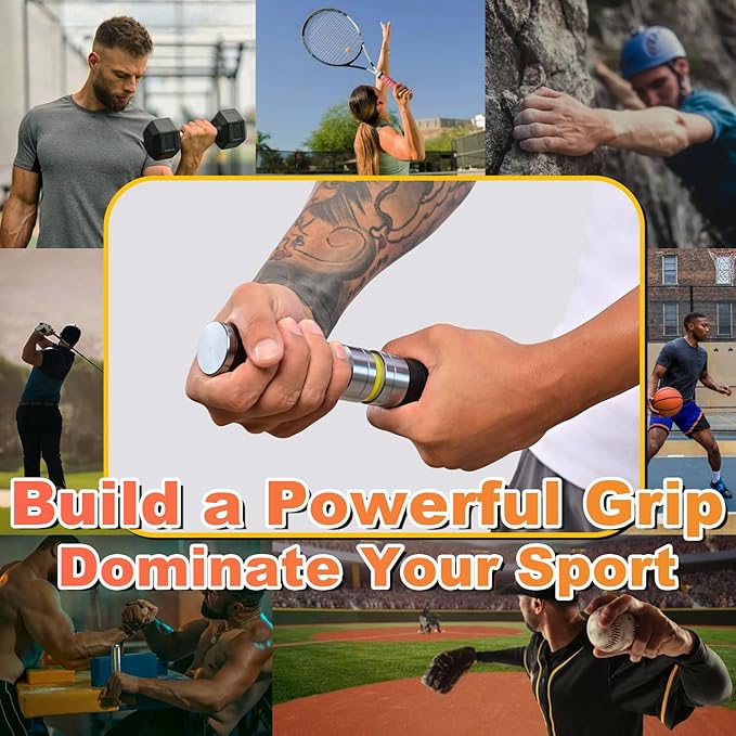 Grip Strength Trainer, Adjustable Resistance for Hand, Wrist & Forearm Strengthener with All-Metal Build, Portable Wrist Roller Exercise Equipment for Home Gym