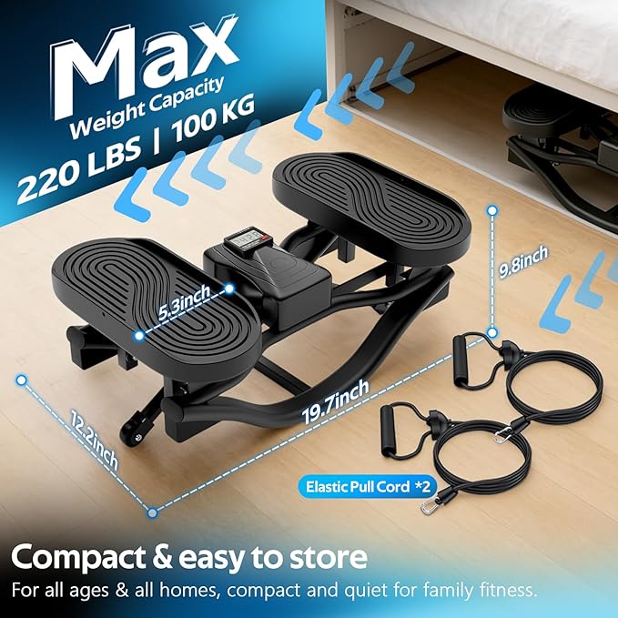 3D Motion Rocking Lateral Stepper with Silent Pad, Side to Side Stepper for Home Full Body Workout - lateral rocker side stepper for exercise, 220 lbs Weight Capacity