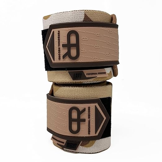 Elbow Wraps for Weightlifting - Heavy Duty Construction, 25% More Elasticity, Reinforced Stitching, Extra Wide Fastener, Easy to Adjust, (Sand Camo)