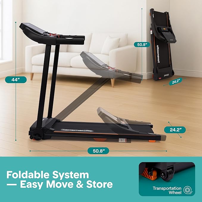 SereneLife Treadmill with Incline & Handle Bars | Compact Portable Walking Pad & Treadmill for Home/Apartment | Wide Running Belt 40" x 16" | Includes Workout Trainer Program with Bluetooth App
