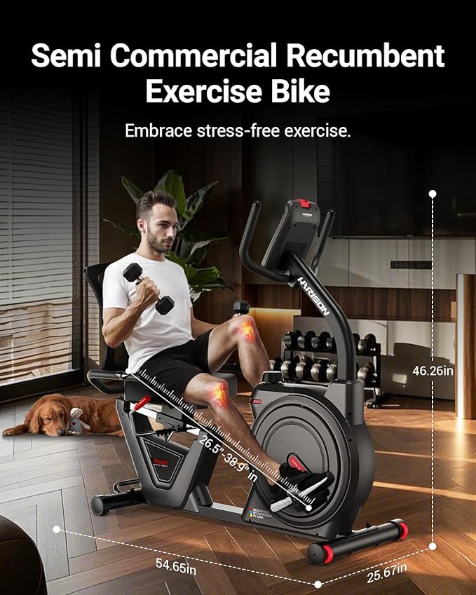 HARISON Exercise Bike 400 lbs Capacity, Easy Assembly Magnetic Recumbent bike for Adult and Seniors with Arm Exerciser , Recumbent Stationary bike for Home, 2 in 1 LCD Monitor and Tablet Holder (Same-day Shipping service）