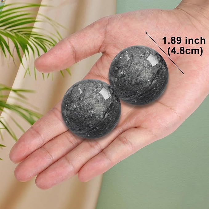 Traditional Chinese Baoding Balls, Marble Health Exercise Stress Relief Balls, Dark Grey, 2-Piece Set (Dark Grey, Large-1.89")