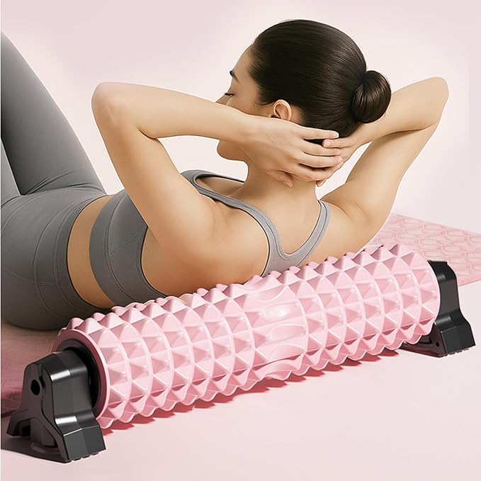 Portable Foam Roller with Suction Cup for Muscle Massage & Sawtooth Trigger Point Therapy (Pink)
