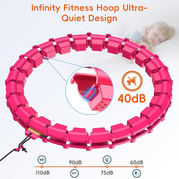 Plus Size Silent Weighted Hula Infinity Fitness Detachable Hoops 65-Inch 32 Knot, Smart Noiseless Infinity Hula for Women, Waist and Abdominal Home Weight Loss Exercise Fit Hoop