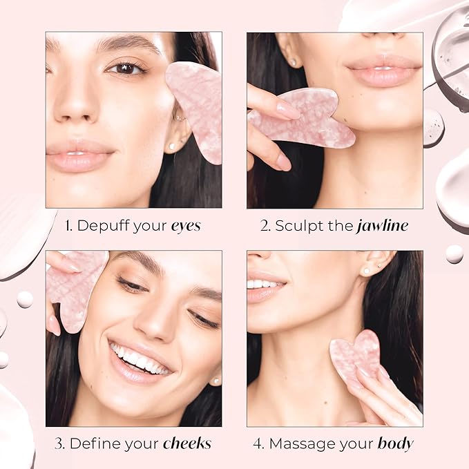 PLANTIFIQUE Rose Quartz Gua Sha Tool – Anti-Aging Face Massager & Jawline Shaper for Skincare Routine – Facial Massage & Skin Care Gift
