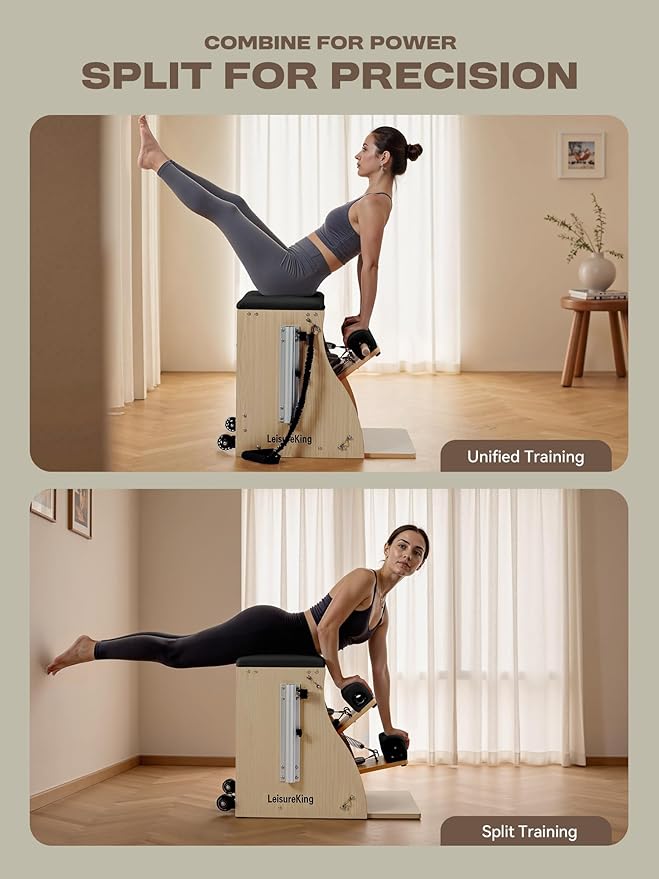 Pilates Combo Chair for Home Workouts, Wunda Chair with 5-Level Handles, Split Pedals, Resistance Bands, for Studio, Gym, Pilates Workout, Rehabilitation Exercises, Easy Assembly