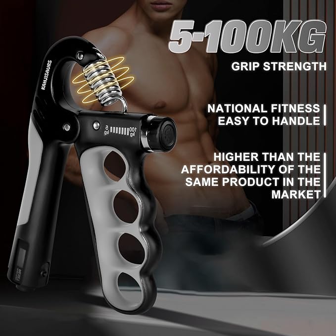Grip Strength Trainer, Adjustable Resistance Forearm Strengthener with 11-220Lbs (5-100KG), Digital Counter, Ergonomic Hand Gripper Strengthener for Musicians, Athletes & Injury Recovery