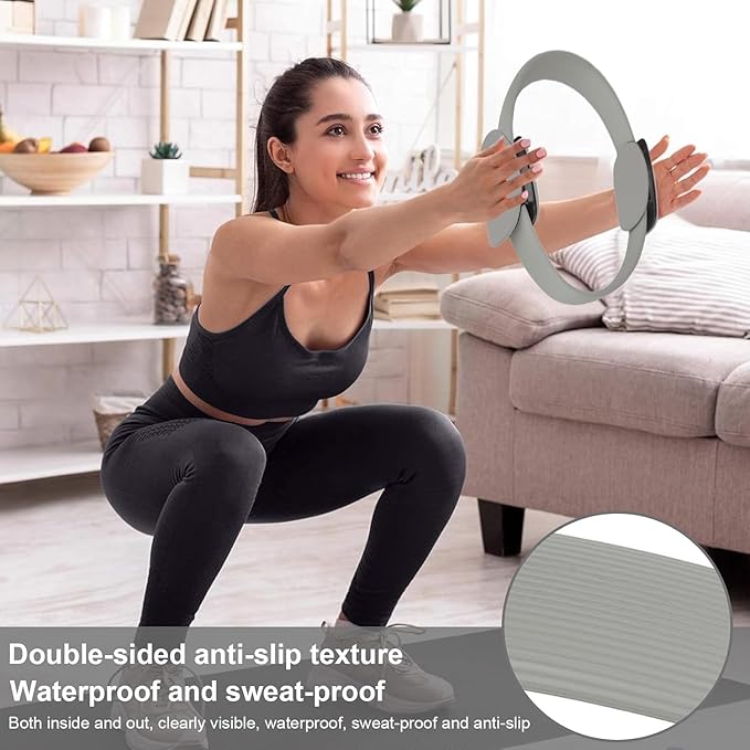 Pilates Ring Fitness Circle 14.96" Yoga Rings Magic Circle with Dual Padded Handles for Toning Arms, Thighs/Legs & Core