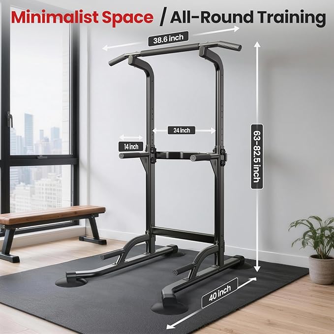 Dskeuzeew Power Tower Pull Up Bar Station, 450LBS Stable Power Tower Training Heavy-Duty Fitness Equipment for Home Gym