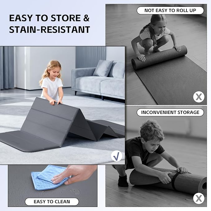 Extra Thick Foldable Yoga Mat (10mm), SGS Certified TPE, Non-Slip & No Smell, 12-Fold Design for Ultra Portability And Easy Storage | for Yoga, Gym, Pilates, and Home Workouts, 76" x 26"