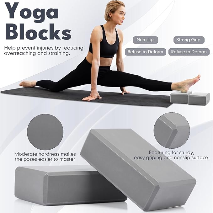 14 Pcs Yoga Kits for Home Workouts Pilates Equipment Set for Women Beginners, Hot Yoga Towel Blocks Strap, Knee Pad, Resistance Loop Exercise Band, Massage Lacrosse Ball, Pilates Ball