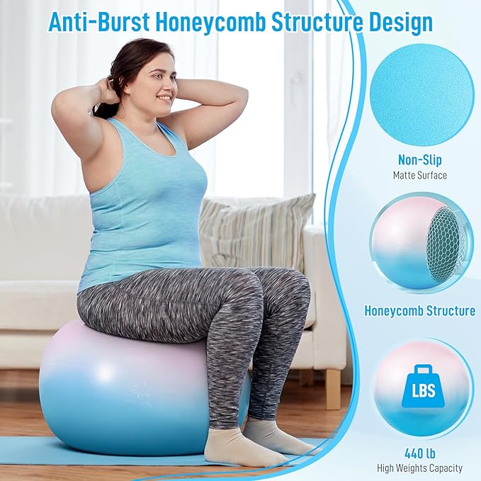 Sportneer Extra Thick Exercise Ball - 25.6''Yoga Ball with Quick Pump - Anti-Burst and Slip Resistant Fitness Ball Chair for Pregnancy and Physical Therapy