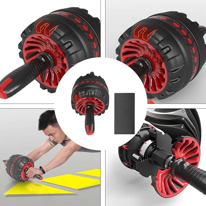 Veemoon Ab Roller Wheel with Automatic Rebound and Knee Pad, Silent Exercise Wheel for Home Gym Fitness Equipment, Core Strength Training Accessory for Abdominal Workout