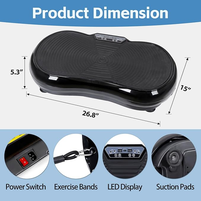 SUPER DEAL Pro Vibration Plate Exercise Machine - Whole Body Workout Vibration Fitness Platform Fit Massage Workout Trainer w/Loop Bands + Bluetooth + Remote, 99 Levels