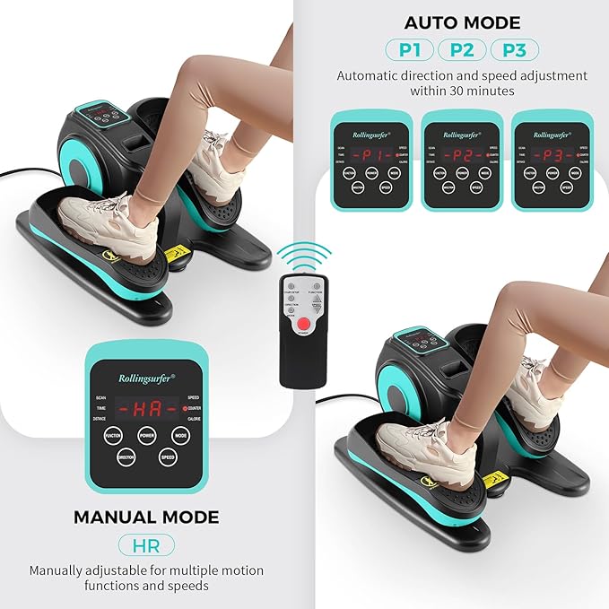 Under Desk Elliptical Machine, Electric Leg Exerciser for Seniors, Compact Seated Pedal Exerciser, Portable Elliptical Trainer with Remote and Non-Slip Pedals for Teens Adults