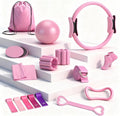 Pilates Equipment Kit for Home Workouts - 18pcs Set- 14'' Pilates Ring and Ball Set for Women, Pilates/Yoga Accessories Kit with Wrist Weights, Resistance Bands, Core Sliders, Yoga Strap, Socks, Bag