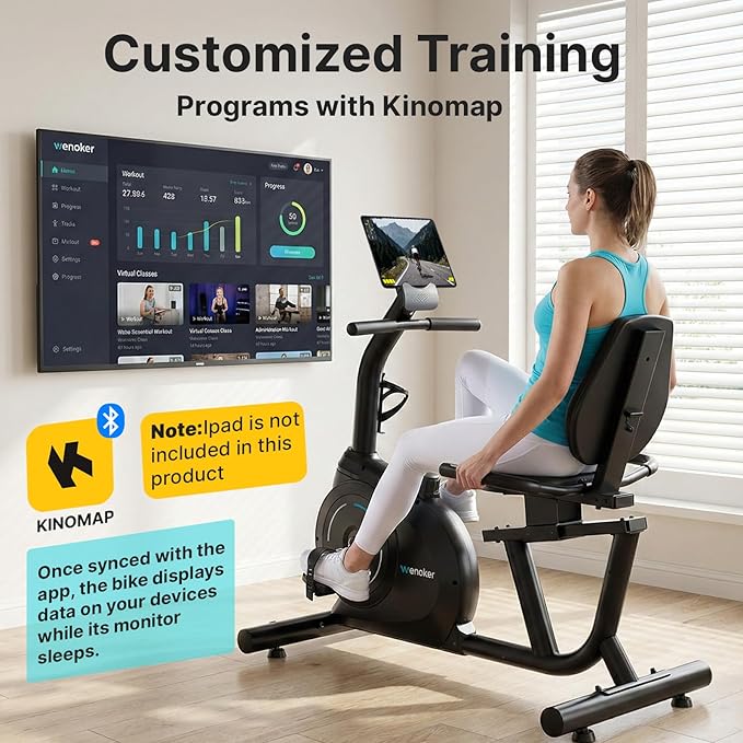 Recumbent Exercise Bike for Home, Quiet & Low-Impact Stationary Bike for Seniors & Adults, 16-Level Resistance, Adjustable Seat & LCD Monitor